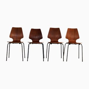 Vintage Danish Industrial Plywood Chairs, Set of 4