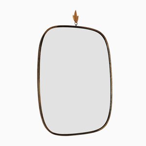 Extra Large Mid-Century Wall Mirror with Brass Frame & Leaf Hanging Detail, 1970s
