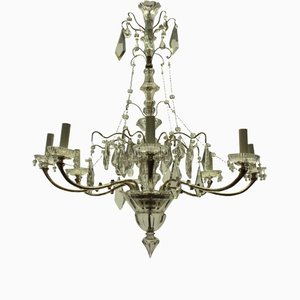 French Silver & Cut Glass Chandelier, 1930s