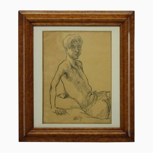 Portrait of a Young Man, 1969, Charcoal, Framed