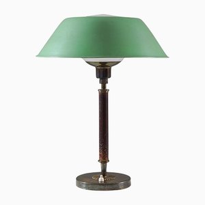 Mid-Century Swedish Table Lamp in Brass, Glass and Leather