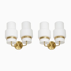 Mid-Century Swedish Wall Lamps in Brass and Glass, Set of 2