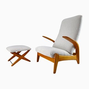Rock 'n Rest Lounge Chair and Stool by Rolf Rastad & Adolf Rellin, Norway, 1950, Set of 2