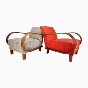 Art Deco Armchairs in Bentwood and Fabric, Austria, 1930s, Set of 2