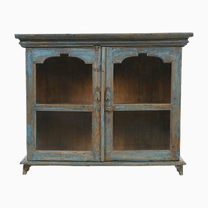 Vitrine en Bois avec Patine Bleue