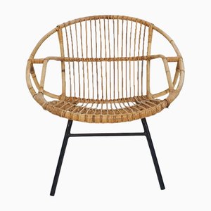 Rattan & Metal Lounge Chair from Rohe Noordwolde, The Netherlands, 1950s