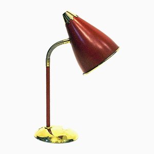 Norwegian Red Desk Lamp in Brass and Metal, 1950s