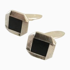 Sterling Silver No 202 Cufflinks with Black Onyx from Georg Jensen, Set of 2
