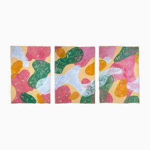 Natalia Roman, Fleur Pastel Colorée, 2021, Acrylique sur Papier Aquarelle