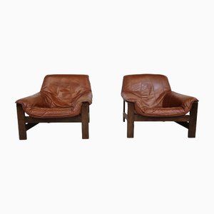 Vintage Leather Lounge Chairs, 1970s, Set of 2