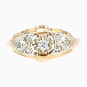 Französischer Art Deco Diamant Ring aus 18 Karat Gelbgold, 1930er