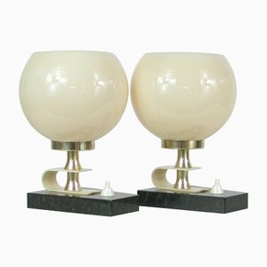 Mid-Century Swedish Marble, Opaline & Brass Table Lamps, 1940s, Set of 2