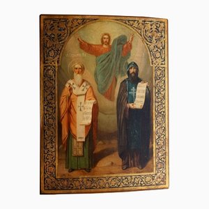 The Enlighteners of the Slavs, Russia, 19th-century, Wood, Gesso, Gilding & Oil