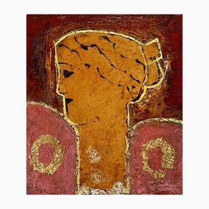 John Emanuel, Classical Head, 2019, olio e foglia d'oro su tavola, con cornice