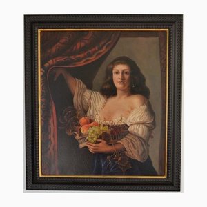 Jonathan Adams, mujer con cesta y fruta (Couwenbergh), 2009, óleo sobre lienzo, enmarcado