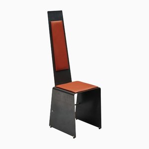 Postmodern Cognac Leather & Metal High Back Dinning Chair, 1980s