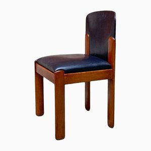 Mid-Century Italian Wood and Black Leather Chairs by Silvio Coppola for Bernini, 1960s, Set of 4