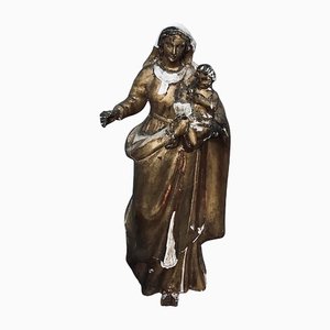 Handgeschnitzte Madonna mit Kind aus vergoldetem Holz, frühes 17. Jh