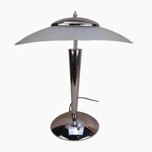 Vintage Table Lamp with Glass Shade and Chrome Structure