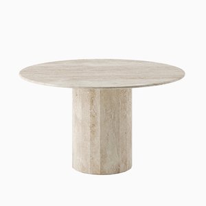 Ashby Round Dining/Hall Table Handcrafted in Honed Travertine by Kevin Frankental for Lemon