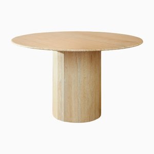 Ashby Round Dining/Hall Table Handcrafted in Honed Travertine by Kevin Frankental for Lemon