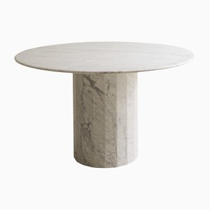Ashby Round Dining/Hall Table Handcrafted in Honed Bianco Carrara Marble by Kevin Frankental for Lemon
