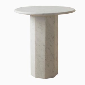 Ashby Side Table Handcrafted in Honed Bianco Carrara by Kevin Frankental for Lemon