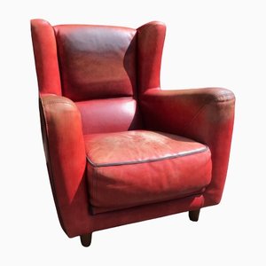 Chaise Bergère Vintage en Cuir Rouge de Baxter