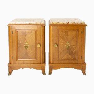 Nightstands or Bedside Cabinets in Oak with Marble Tops, France, 1960s, Set of 2