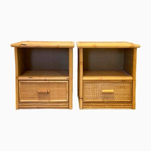 Bamboo and Wicker Bedside Tables, 1970s, Set of 2