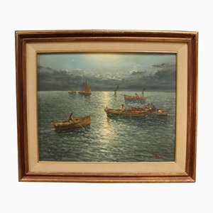Italian Seascape Painting, 20th-Century, Oil on Canvas, Framed