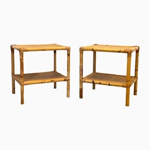 Coffee Tables in Wicker and Bamboo, 1970s, Set of 2