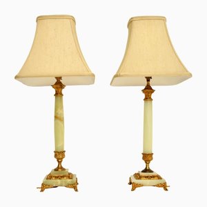 Antique Neoclassical Style Brass & Onyx Table Lamps, Set of 2