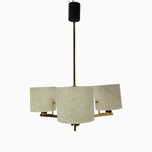 Acrylic Glass and Brass Pendant Lamp or Chandelier from Arlus, France, 1950s