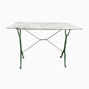 French Cast Iron Bistro Garden Table with Marble Top, 1960s