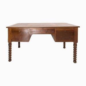 Louis Philippe Walnut Desk with Leather Top, France, 19th Century