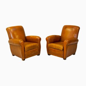 Leather Covered Armchairs, Set of 2