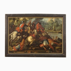 Battaglia con cavalieri, XVII secolo, olio su tela, in cornice