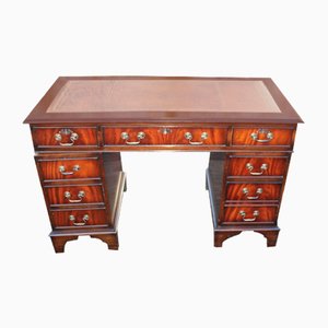 Mahogany Pedestal Desk with Tan Leather Top, 1960s