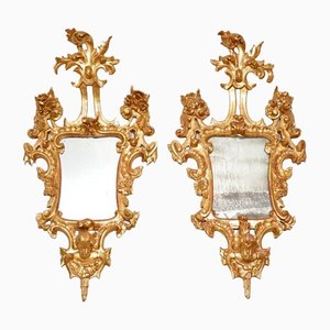 Antike französische Spiegel mit vergoldetem Holzrahmen, 2er Set