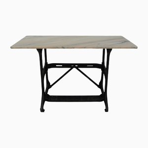 Garden Table or Bistro Table with Marble Top on Cast Iron Singer Frame