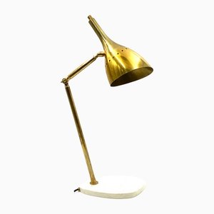 Golden Brass Table or Desk Lamp with Carrara Marble Base, Italy, 1980s