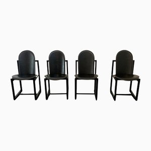 Wood and Leather Chairs by Annig Sarian for Tisettanta, Set of 4