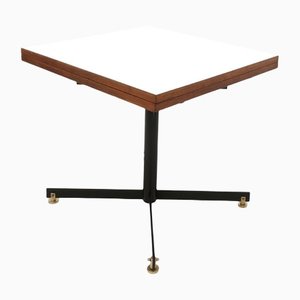 Vintage Extendable Teak and White Formica Dining Table with Metal Pedestal, Italy, 1950s