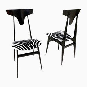 Vintage Samt Beistellstühle mit Zebra-Muster und ebonisiertem Holzgestell, Italien, 2er Set