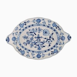 Fuente para servir cebolla azul antigua grande con asas de porcelana de Meissen