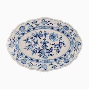 Fuente de servicio antigua de finales del siglo XIX en forma de cebolla azul de porcelana pintada a mano de Meissen