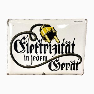 Vintage Industrial Enamel Elektrizität in Jedem Geraet Sign by Frits Julian