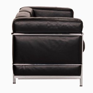 Schwarzes Modell Lc2 2-Sitzer Ledersofa von Le Corbusier für Cassina