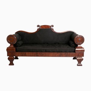 French Empire Double Scrolled Foliated Mahogany Sofa, 1805s